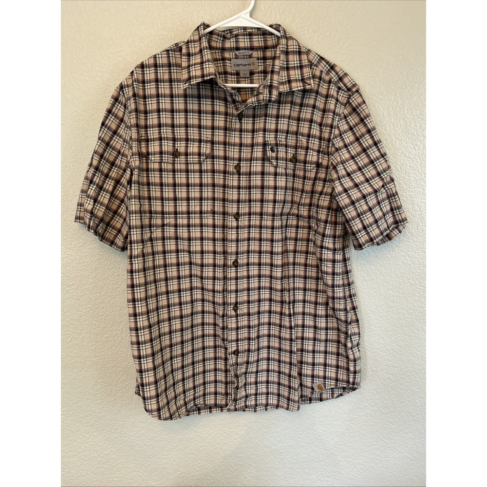 Carhartt Brown Tan Black Size Large Plaid Shirt